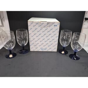 Princess House Crystal Heritage‎ Blue Stem Glasses, Iced Tea Glasses, Set of 4